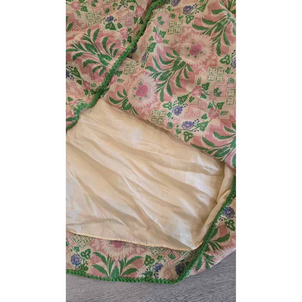 Max Studio Special Edition Silk Blend Floral Crochet Trim Mini Dress Green Pink - Picture 8 of 9